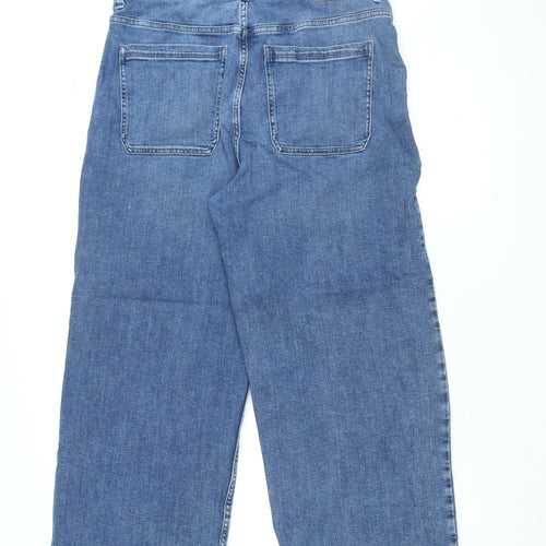 Per Una Womens Blue Cotton Wide-Leg Jeans Size 16 L28.5 in Regular Zip