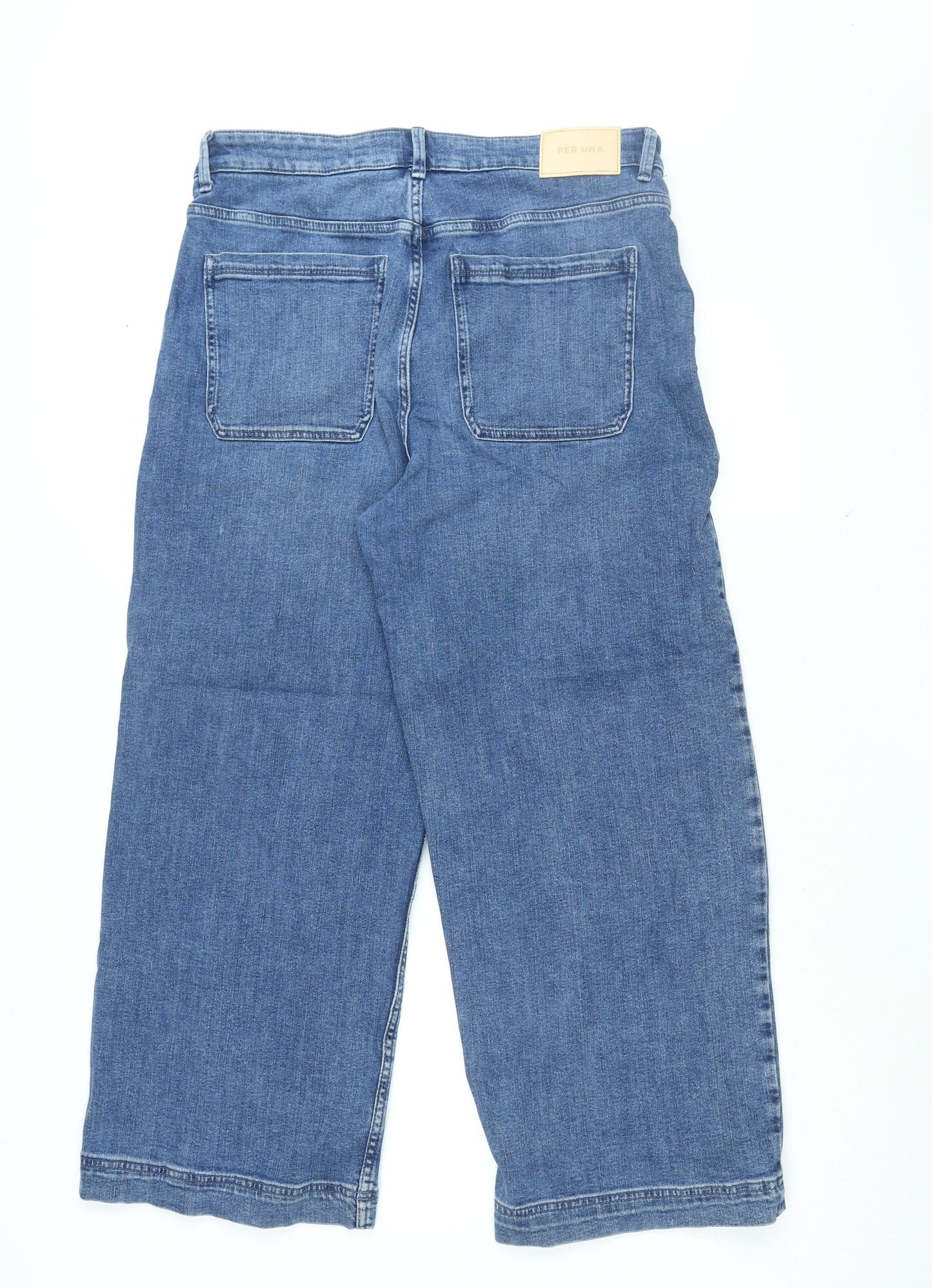 Per Una Womens Blue Cotton Wide-Leg Jeans Size 16 L28.5 in Regular Zip