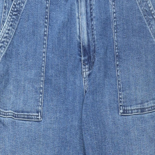 Per Una Womens Blue Cotton Wide-Leg Jeans Size 16 L28.5 in Regular Zip