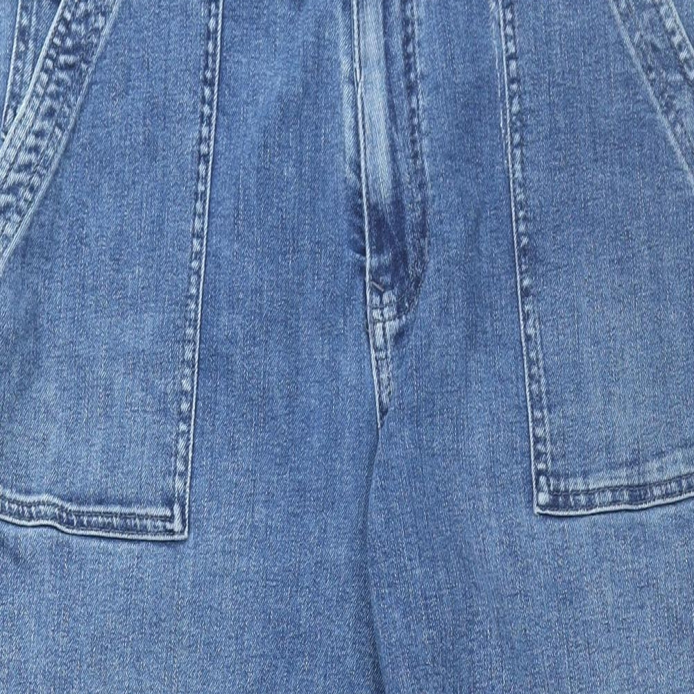 Per Una Womens Blue Cotton Wide-Leg Jeans Size 16 L28.5 in Regular Zip