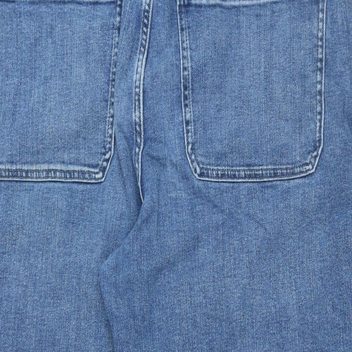 Per Una Womens Blue Cotton Wide-Leg Jeans Size 16 L28.5 in Regular Zip