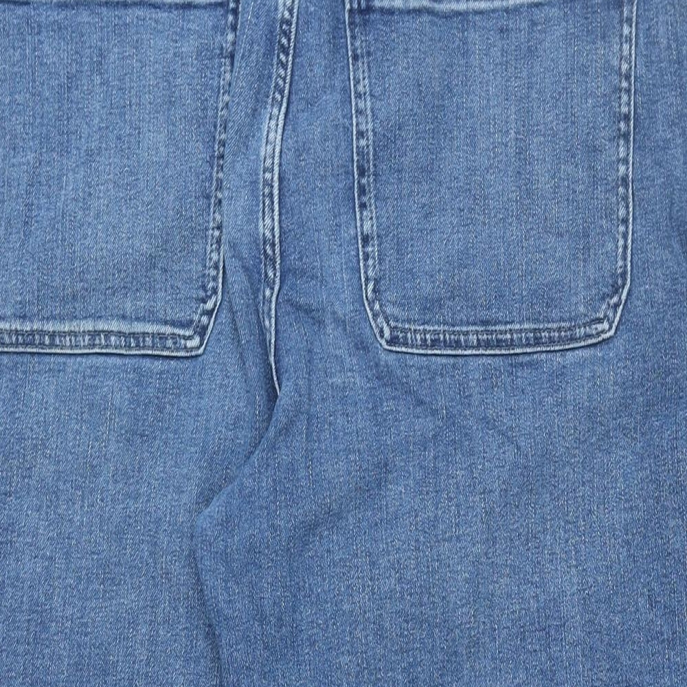 Per Una Womens Blue Cotton Wide-Leg Jeans Size 16 L28.5 in Regular Zip