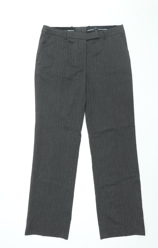 H&M Womens Grey Striped Polyester Dress Pants Trousers Size 12 L32.5 in Regular Zip