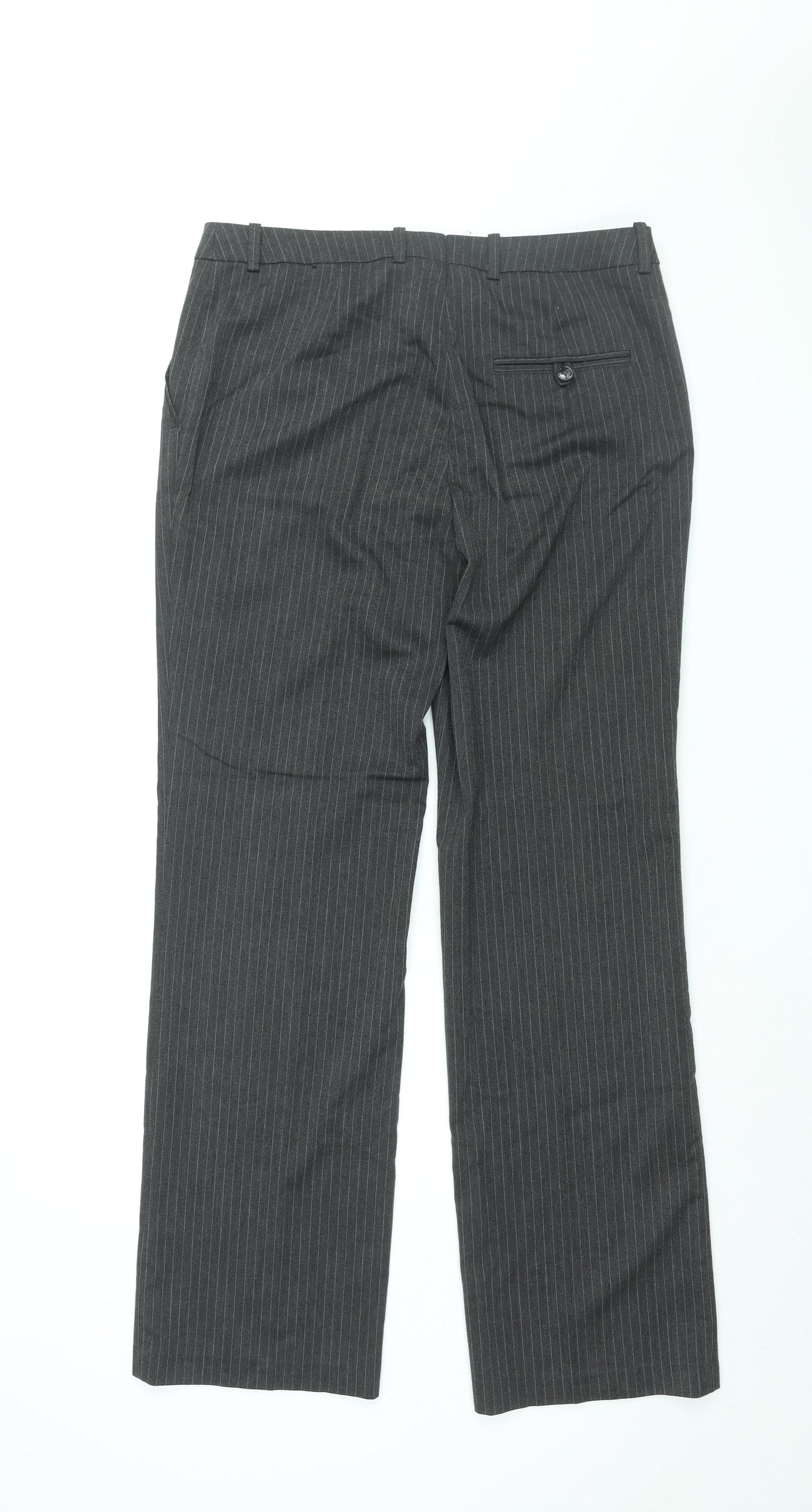 H&M Womens Grey Striped Polyester Dress Pants Trousers Size 12 L32.5 in Regular Zip