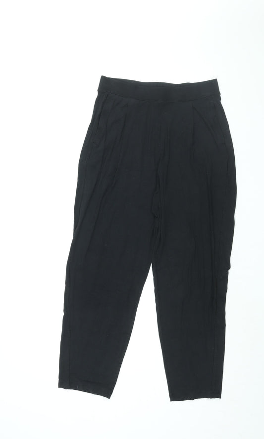 Marks and Spencer Womens Black Viscose Cropped Trousers Size 10 L25 in Regular