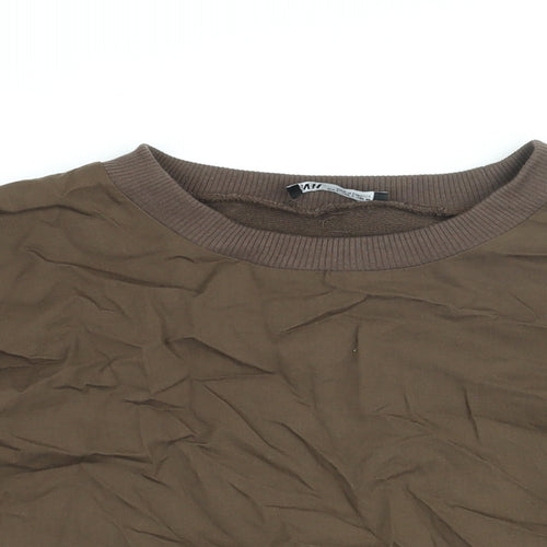 Zara Womens Brown Cotton Pullover Sweatshirt Size L Pullover