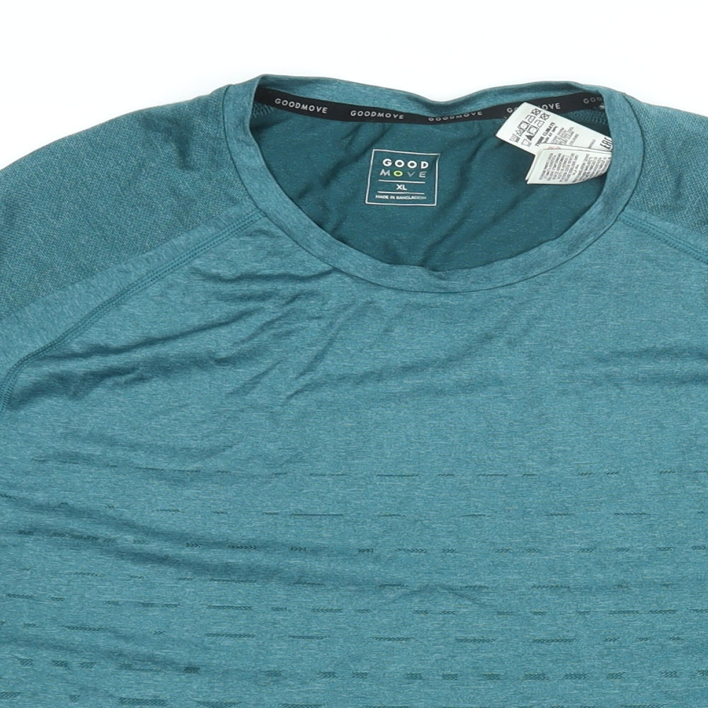 GOODMOVE Mens Blue Polyester Basic T-Shirt Size XL Round Neck Pullover