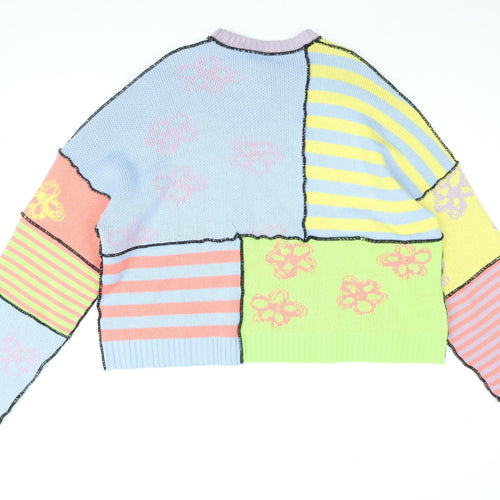 The Ragged Priest Womens Multicoloured Round Neck Floral Acrylic Pullover Jumper Size L