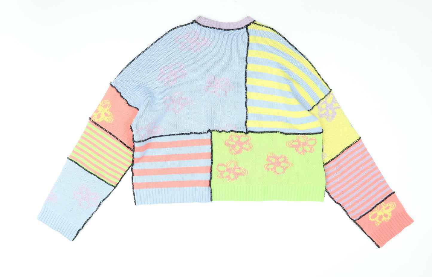 The Ragged Priest Womens Multicoloured Round Neck Floral Acrylic Pullover Jumper Size L