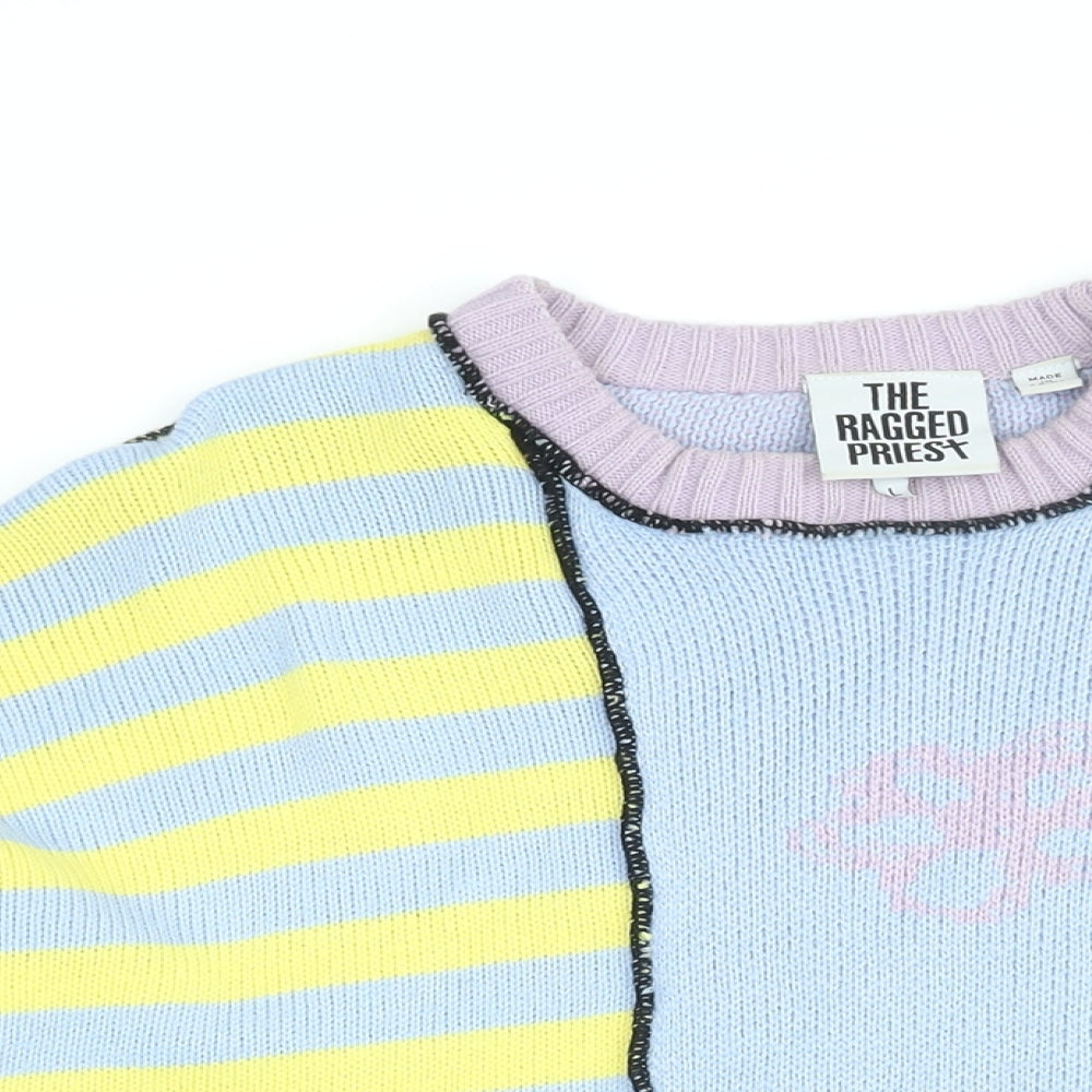 The Ragged Priest Womens Multicoloured Round Neck Floral Acrylic Pullover Jumper Size L