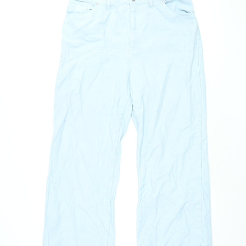 Monki Womens Blue Cotton Wide-Leg Jeans Size 16 L30 in Regular Zip