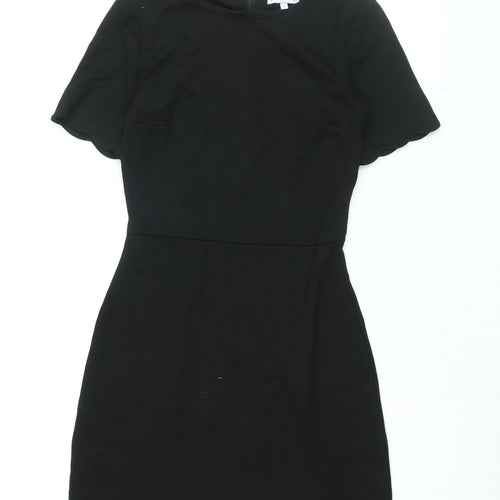Warehouse Womens Black Viscose Shift Size 8 Round Neck Zip