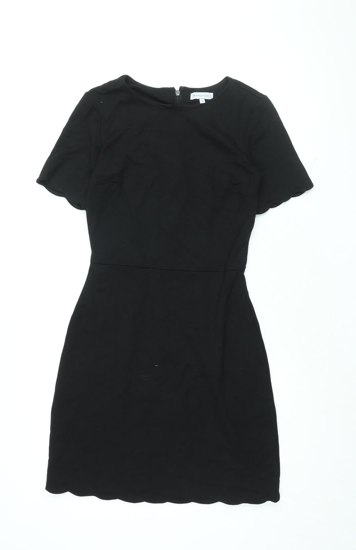 Warehouse Womens Black Viscose Shift Size 8 Round Neck Zip