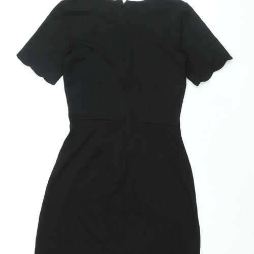 Warehouse Womens Black Viscose Shift Size 8 Round Neck Zip