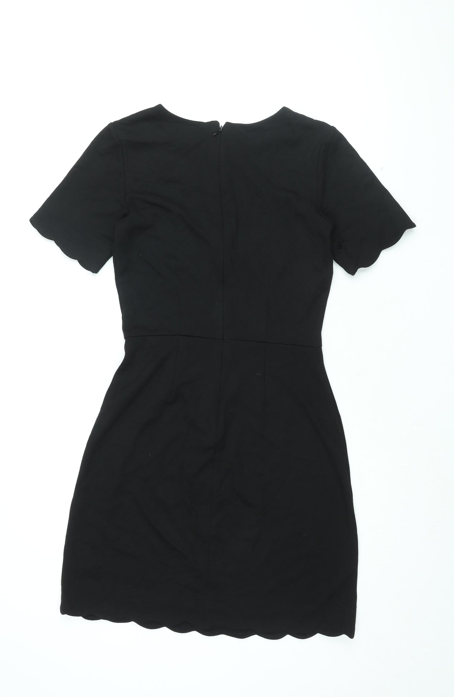 Warehouse Womens Black Viscose Shift Size 8 Round Neck Zip