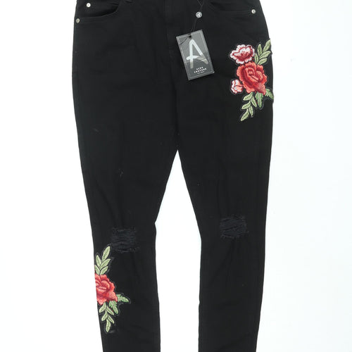 Aces Couture Womens Black Floral Cotton Skinny Jeans Size 6 L28 in Regular Zip