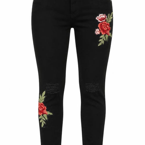 Aces Couture Womens Black Floral Cotton Skinny Jeans Size 6 L28 in Regular Zip