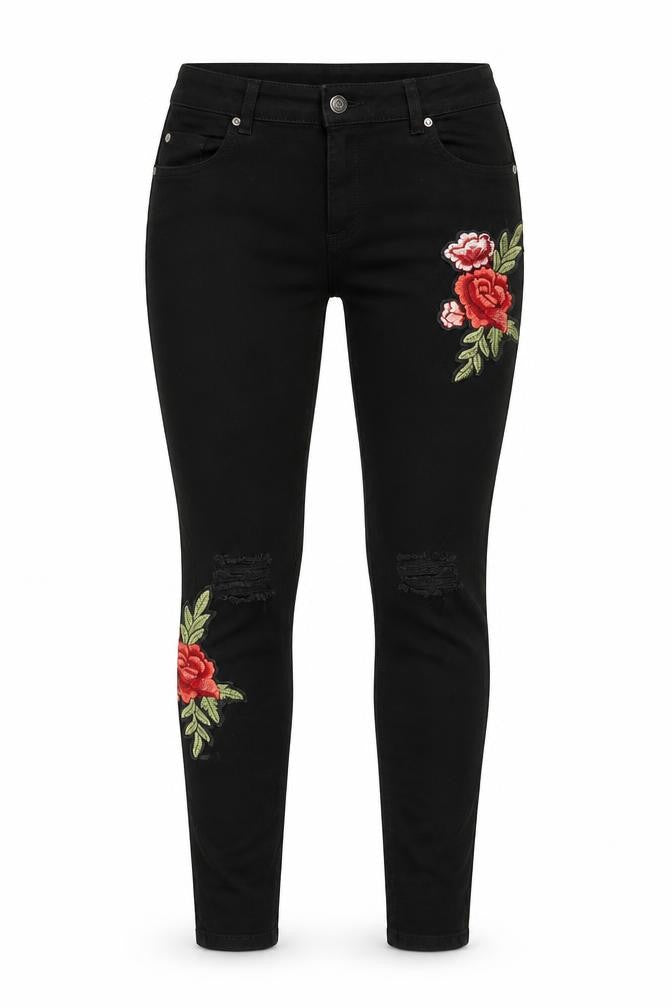 Aces Couture Womens Black Floral Cotton Skinny Jeans Size 6 L28 in Regular Zip