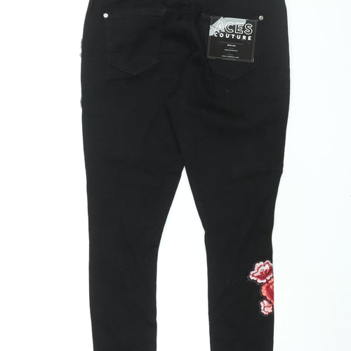 Aces Couture Womens Black Floral Cotton Skinny Jeans Size 6 L28 in Regular Zip
