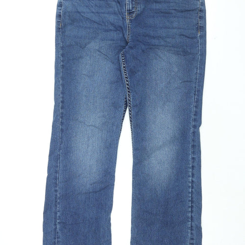 Marks and Spencer Womens Blue Cotton Bootcut Jeans Size 14 L30.5 in Regular Zip