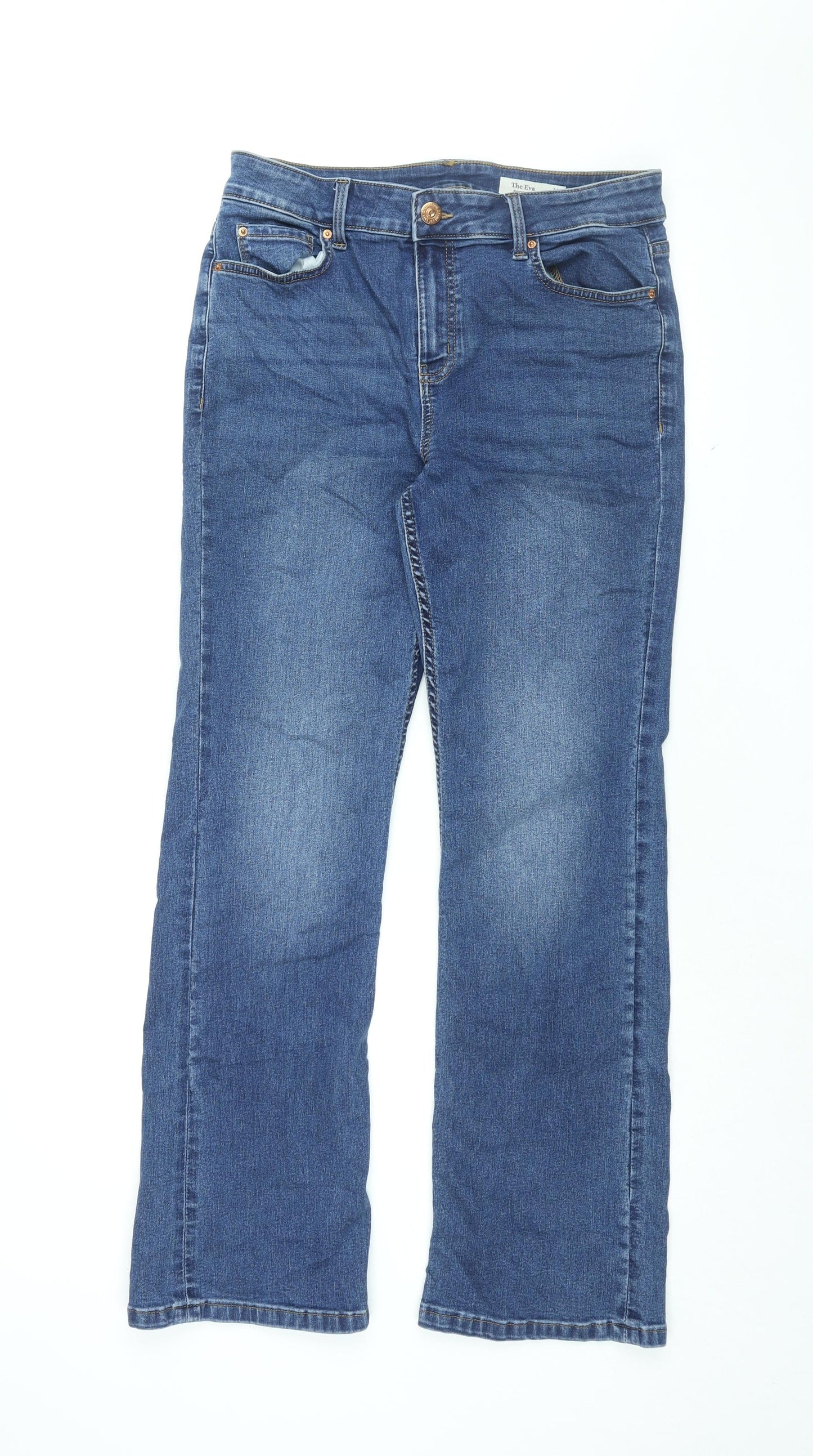 Marks and Spencer Womens Blue Cotton Bootcut Jeans Size 14 L30.5 in Regular Zip