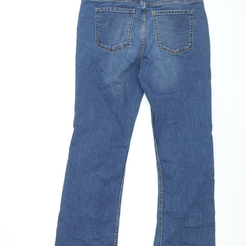 Marks and Spencer Womens Blue Cotton Bootcut Jeans Size 14 L30.5 in Regular Zip
