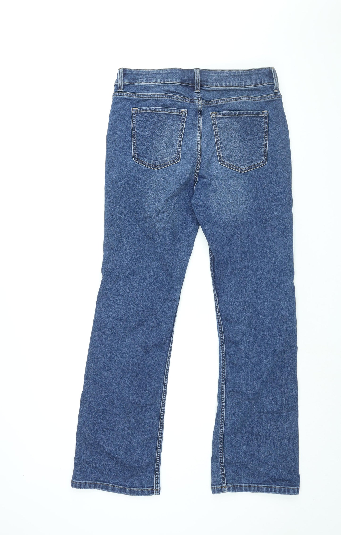 Marks and Spencer Womens Blue Cotton Bootcut Jeans Size 14 L30.5 in Regular Zip