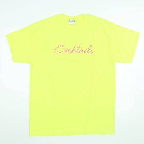 Love Womens Yellow Cotton Basic T-Shirt Size L Round Neck - Cocktails
