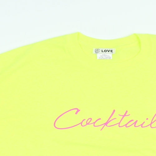 Love Womens Yellow Cotton Basic T-Shirt Size L Round Neck - Cocktails