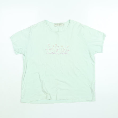 Holmewood Womens Blue Floral Cotton Basic T-Shirt Size 14 Round Neck