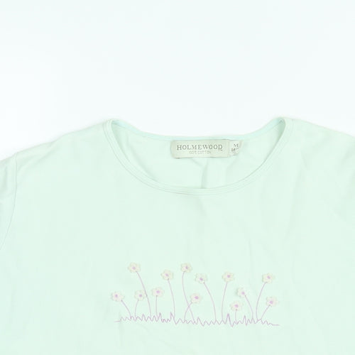 Holmewood Womens Blue Floral Cotton Basic T-Shirt Size 14 Round Neck