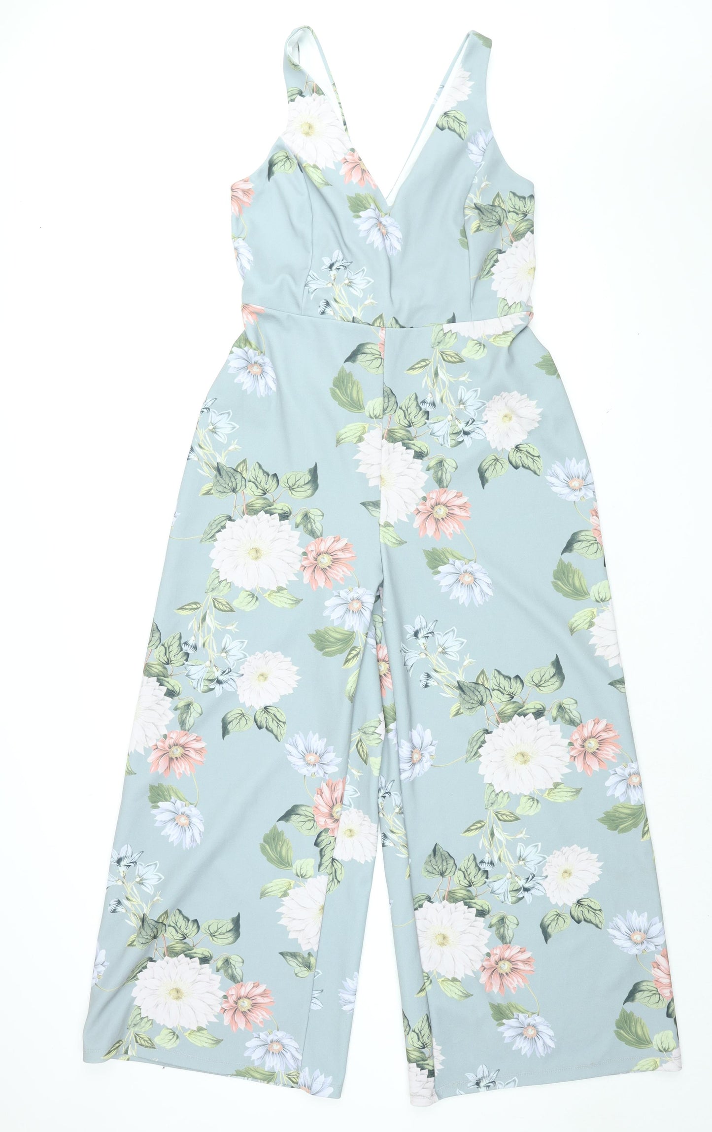 New Look Womens Blue Floral Polyester Jumpsuit One-Piece Size 16 L28 in Zip