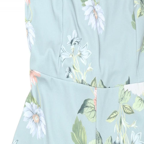 New Look Womens Blue Floral Polyester Jumpsuit One-Piece Size 16 L28 in Zip