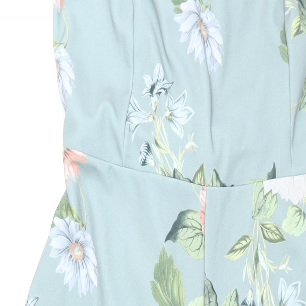 New Look Womens Blue Floral Polyester Jumpsuit One-Piece Size 16 L28 in Zip