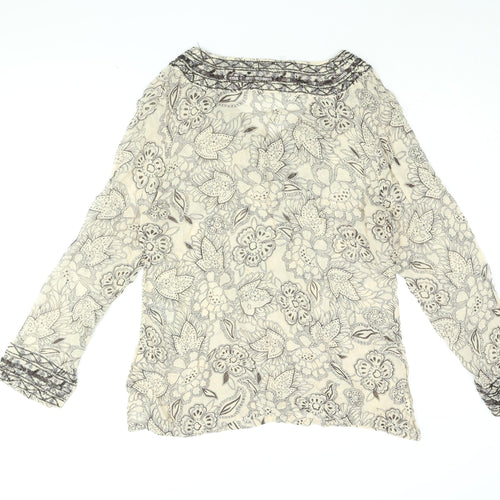 EAST Womens Beige Floral Viscose Basic Blouse Size 14 V-Neck