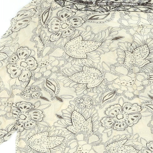 EAST Womens Beige Floral Viscose Basic Blouse Size 14 V-Neck