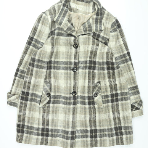 Debenhams Womens Beige Plaid Overcoat Coat Size 22 Button