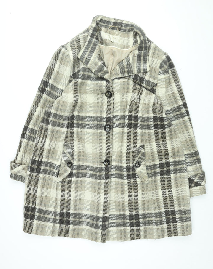 Debenhams Womens Beige Plaid Overcoat Coat Size 22 Button