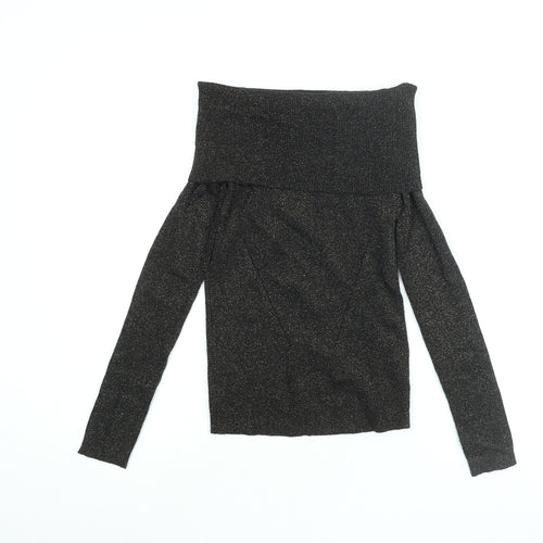 Oasis Womens Black Viscose Basic T-Shirt Size S Off the Shoulder