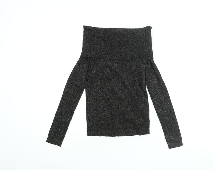 Oasis Womens Black Viscose Basic T-Shirt Size S Off the Shoulder