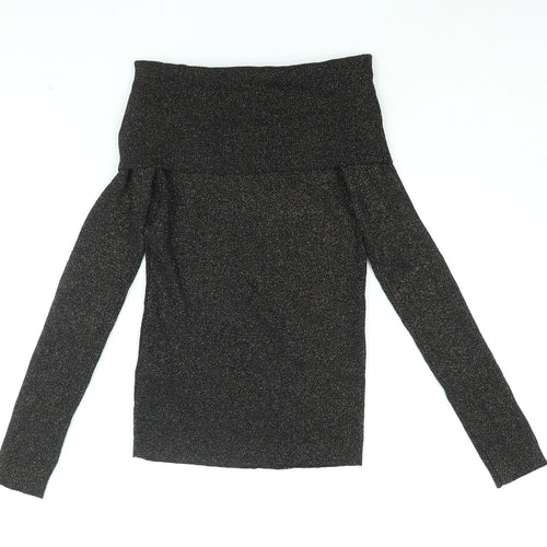 Oasis Womens Black Viscose Basic T-Shirt Size S Off the Shoulder