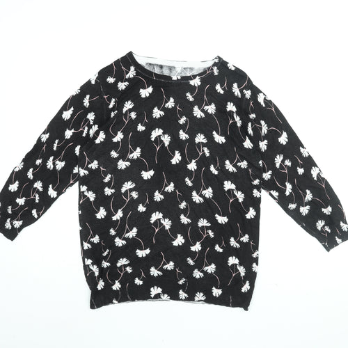 Debenhams Womens Black Round Neck Floral Viscose Pullover Jumper Size 14