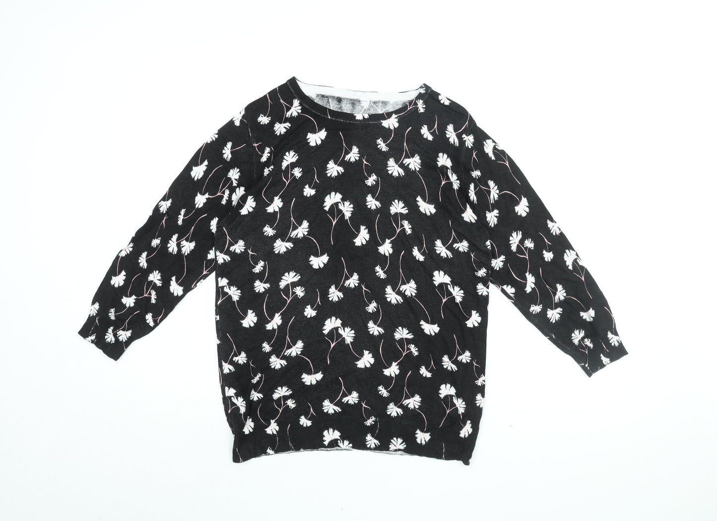 Debenhams Womens Black Round Neck Floral Viscose Pullover Jumper Size 14
