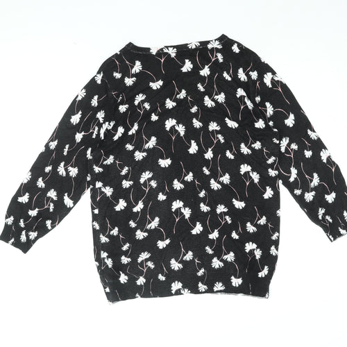 Debenhams Womens Black Round Neck Floral Viscose Pullover Jumper Size 14