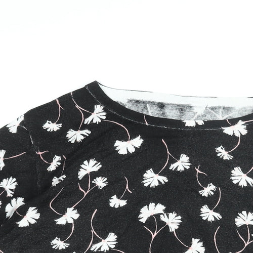 Debenhams Womens Black Round Neck Floral Viscose Pullover Jumper Size 14