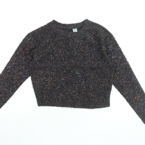 H&M Womens Black Polyester Cropped T-Shirt Size XS Round Neck