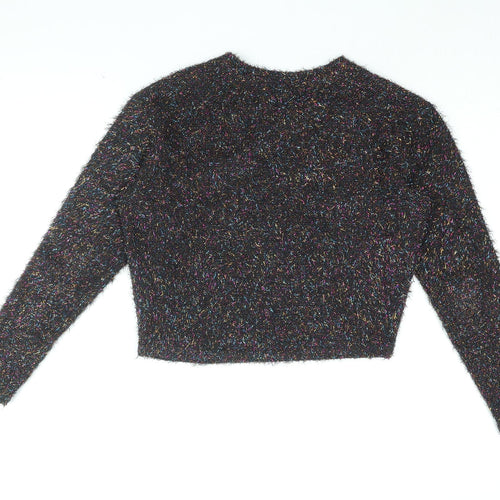 H&M Womens Black Polyester Cropped T-Shirt Size XS Round Neck