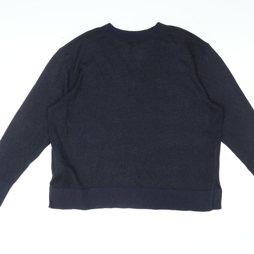 H&M Womens Blue V-Neck Viscose Pullover Jumper Size M - Glitter Detail