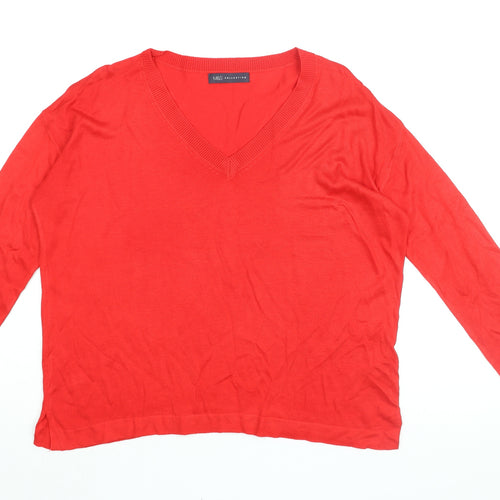 Marks and Spencer Womens Red V-Neck Acrylic Pullover Jumper Size M