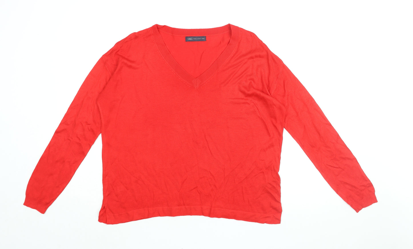Marks and Spencer Womens Red V-Neck Acrylic Pullover Jumper Size M